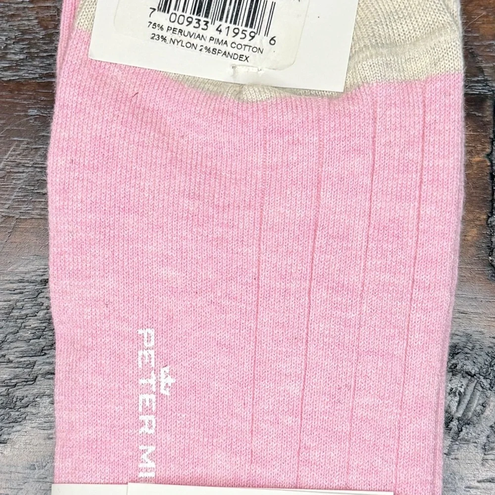 Peter Millar Men’s Heathered Pink Ribbed Socks Peruvian Pima Cotton Blend OS